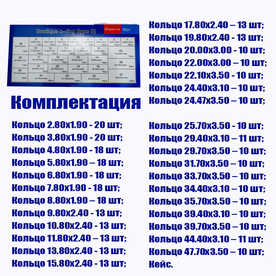 Набор колец силиконовых №4 (382 шт в кейсе) Метр.