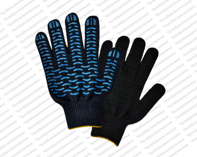 Перчатки ХБ с ПВХ волна черные